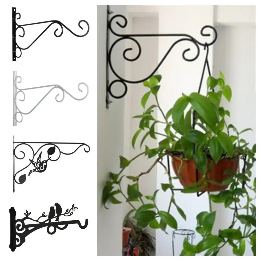 Black Hanging Flower Basket Brackets Iron Home Decoration Garden Plant Hanger Hook Balcony Terrace Veranda Garden Backyard
