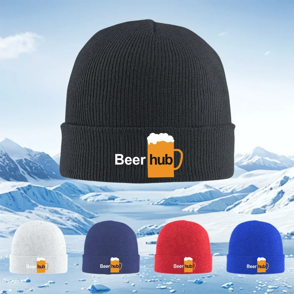 2026 Beer hub mug foamy drink logo Men Women Unisex Knitted Hat Beanie Pullover Cap Winter Thermal Warm Christmas Outdoor Cyclin
