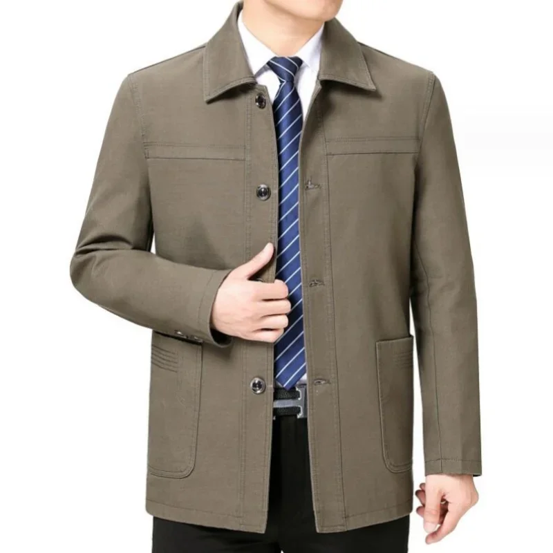 

2024 Middle-aged and Old Cotton Jacket Male Dad Spring and Autumn Middle-aged Lapel Trench Coat Large Version with Buttons Coat