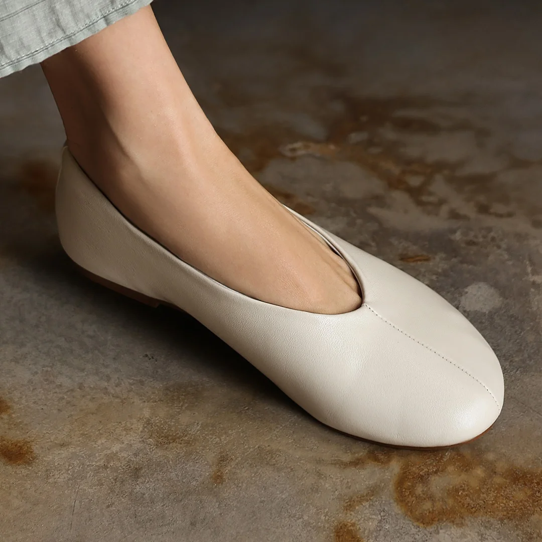 danxuefei plus size 34-42 women's sheepskin round toe slip-on ballet flats high quality soft comfort casual female ballerians