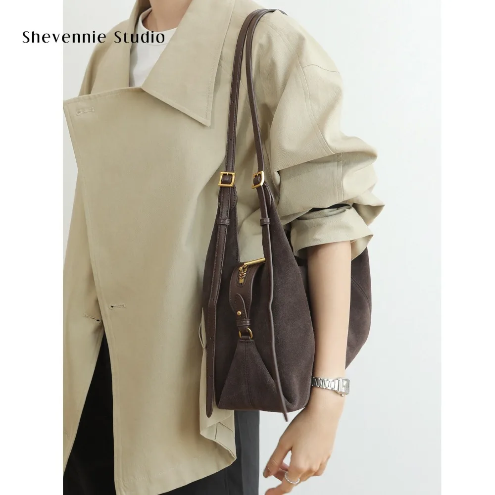 Women's niche suede matte cowhide large capacity shoulder underarm  tote large women's bag
