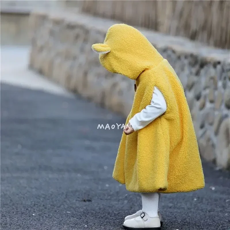 0-4T Toddler Kid Baby Boy Girl Winter Clothes Warm Hooded Infant Coat Loose Plush Warm Shawl Sleeveless Jacket Thick Cloak