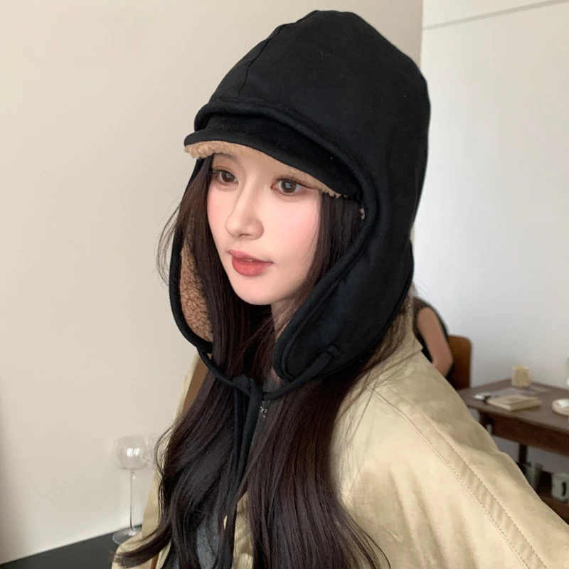 ‌ Gorro de piel de ante coreano para mujer, gorro con orejeras para mantener el calor en invierno, resistente al viento para ciclismo/esquí, gorros gruesos para exteriores