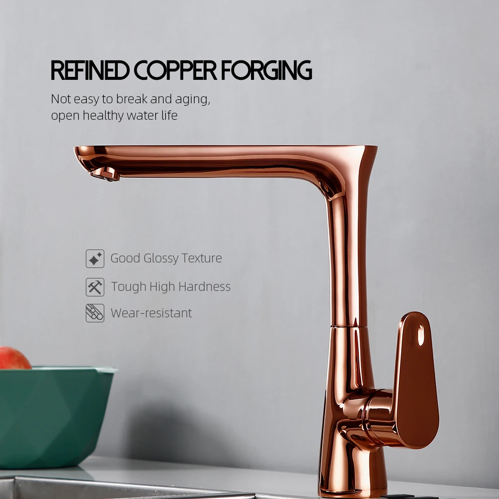 Kitchen Faucet Polished Rose Gold Kitchen Mixer  360  Rotating Hot And Cold Tap Swivel Spout On Sink Brass crane