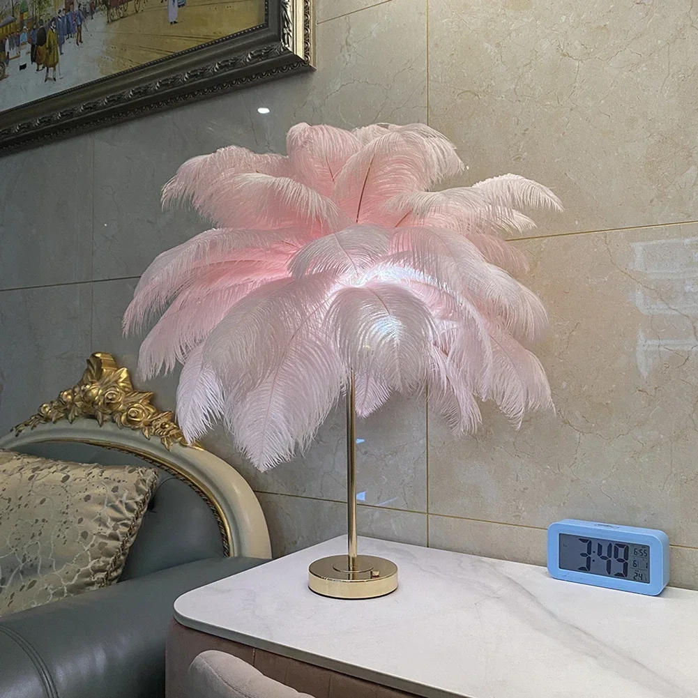 2024 New Touch Control Table Feather Lamp for Wedding Bedroom Decoration LED Desk Lamp with Feathers USB Power/Rechargeable