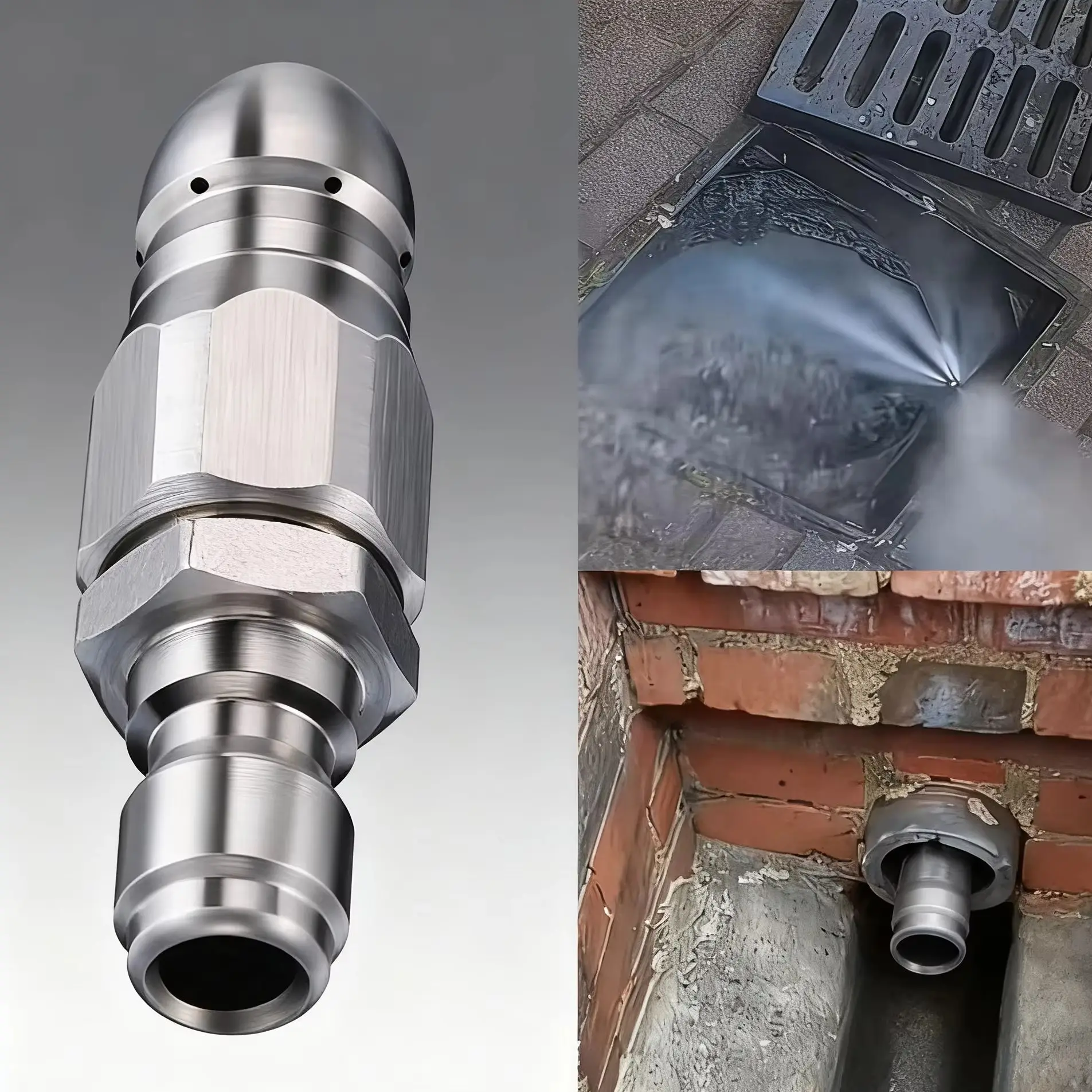 

5000 PSI Sewer Jetter Pressure Drain Pipe Cleaning Hose-Nozzle For 1/4 Inch Pressure Washer Stainless-Steel