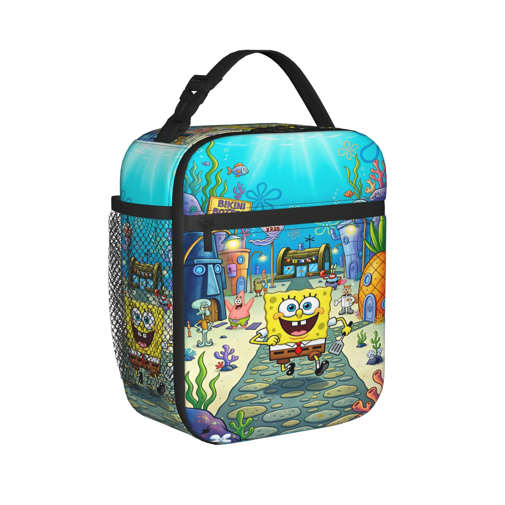 Anime  Spongebobs Lunch Bag  Outdoor Picnic Lunch Box For Women  Graphic Thermal Tote Handbags Oxford Portable Zipper Cooler Bag