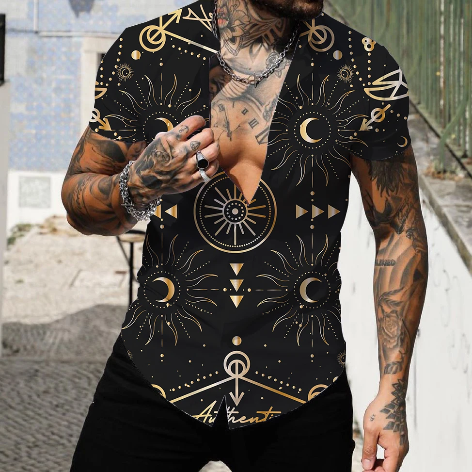 2022 camicie da uomo risvolto top moda camicia hawaiana da uomo manica corta Streetwear stampa 3d Patchwork a righe vestiti maschili spiaggia