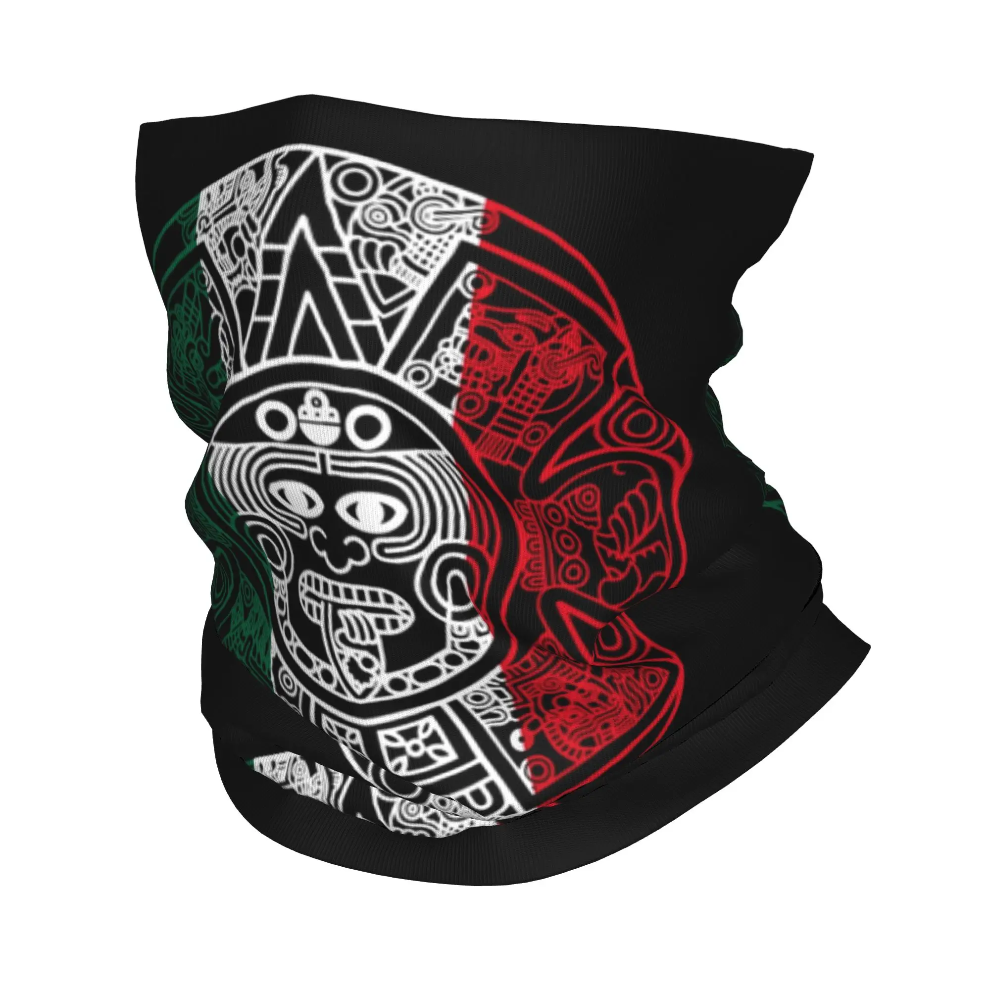 Custom Aztec Calendar Mexican Flag Bandana Neck Warmer Women Men Winter Hiking Ski Scarf Gaiter  Face Cover