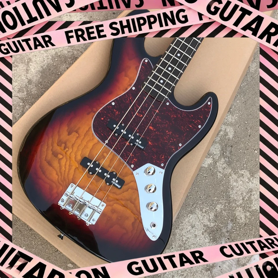 Bass 4 String Sunset  Body Laurel Fretboard Red Pattern Pickguard Rich Low Frequencies Strong Infectivity Delivery Included Gift