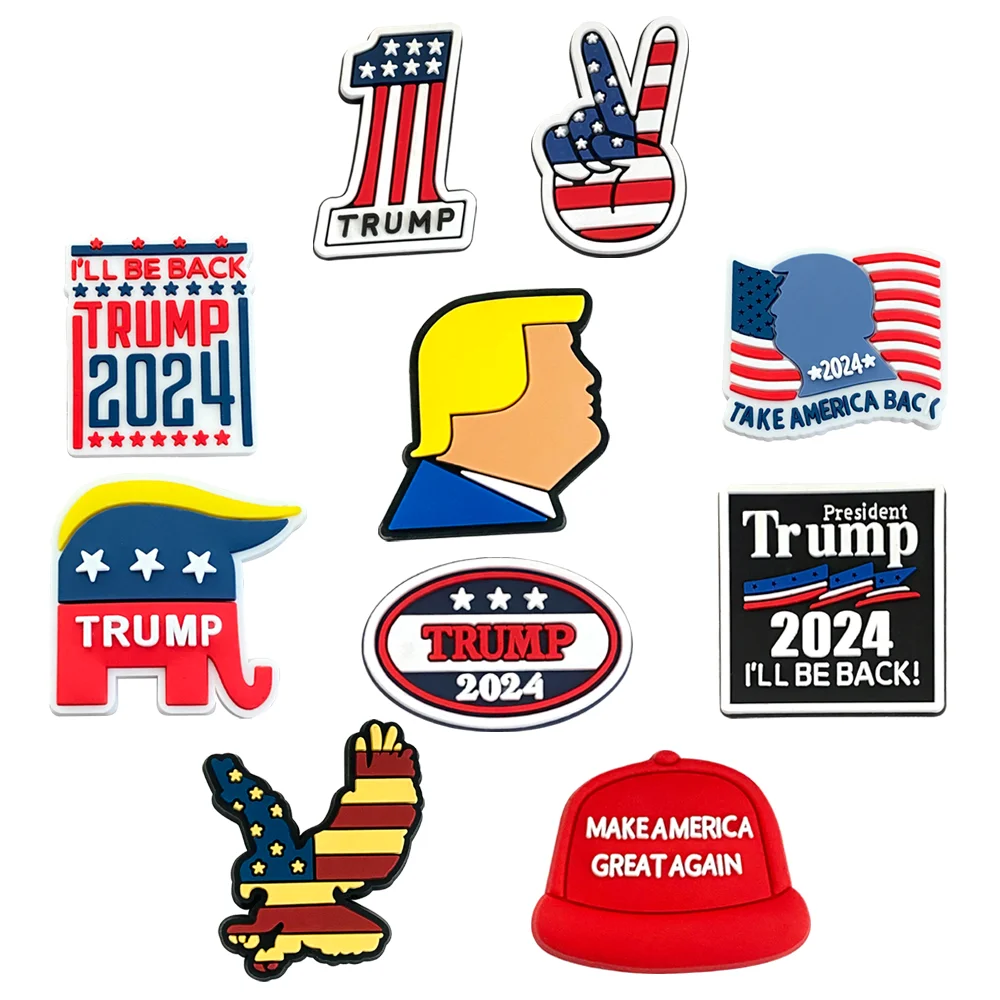 10 stücke Set Schuh Charms 1 stücke Trump uns Präsidentschaft swahl Pins PVC DIY Sandalen Zubehör für Clogs begünstigt Geschenke