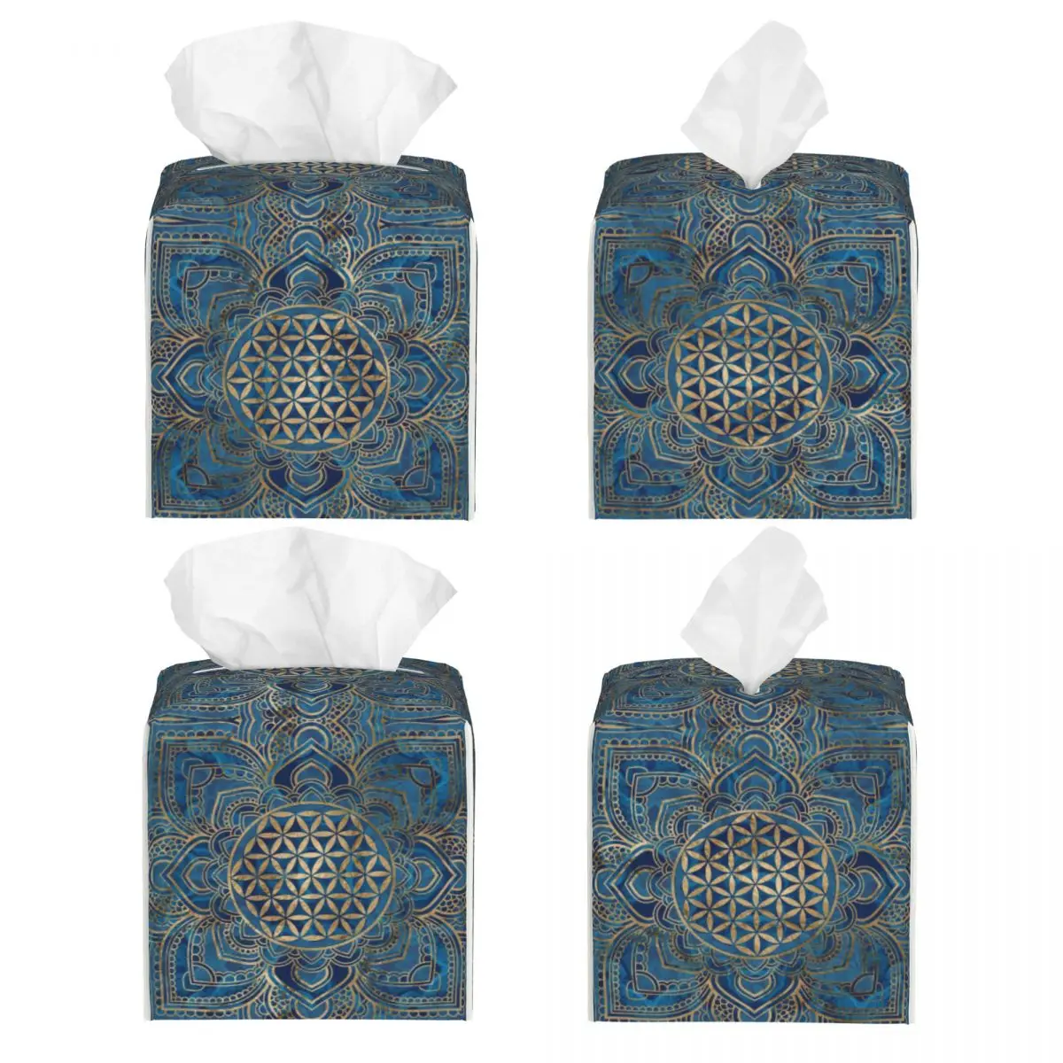 Custom Flower Of Life In Lotus Mandala Tissue Box Cover for Bathroom Office Buddhism Square PU Leather Facial Tissue Box Holder