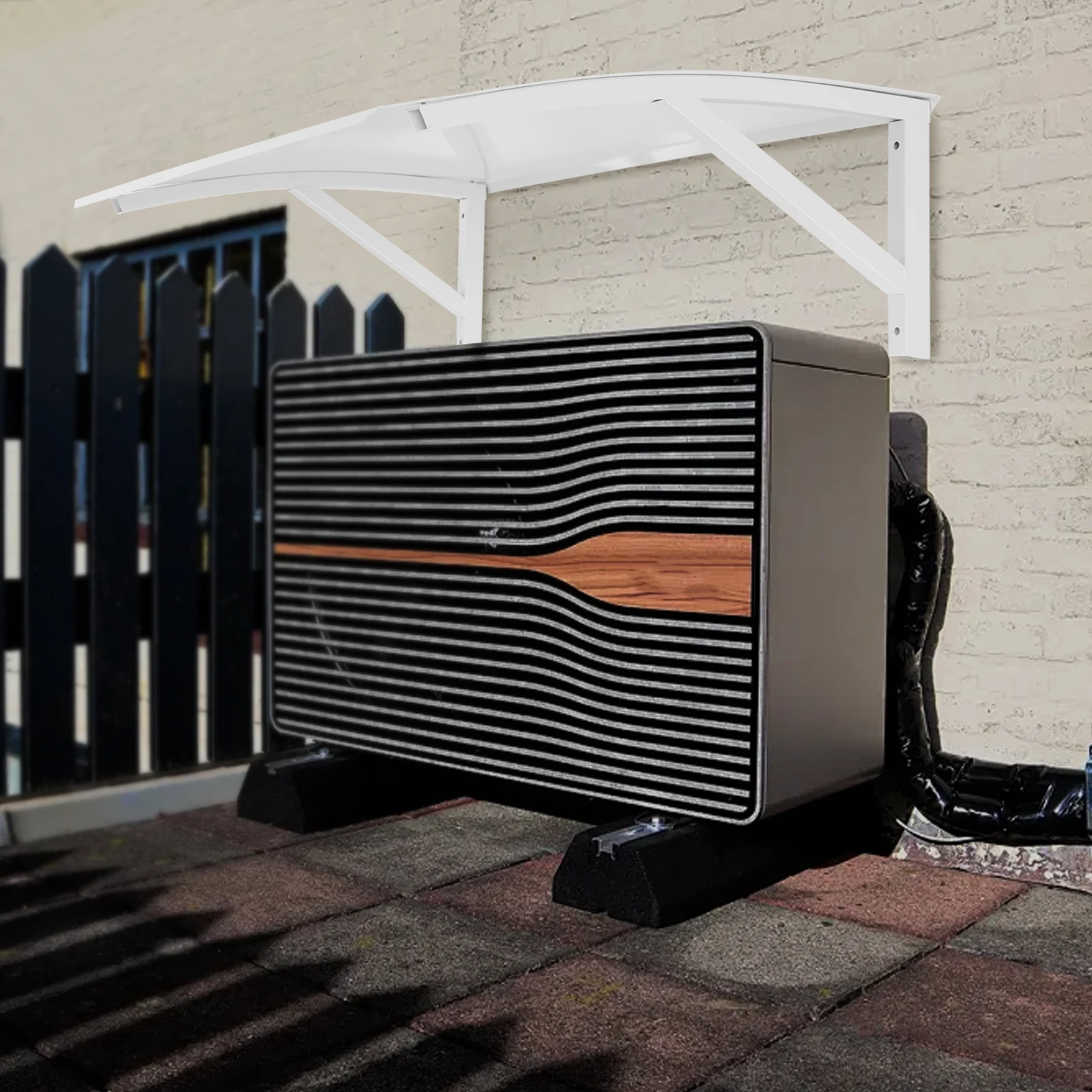 

Outdoor AC Cover, Weatherproof Air Conditioner Sun Shade, White Wall Mount Unit Protector, Metal Housing for External Condenser