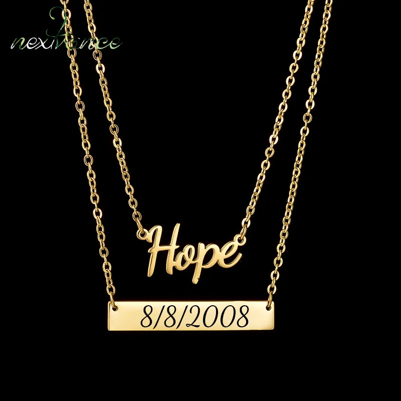 

Nextvance Customized Name Necklace Engraved Birth Date Double Layer Stainless Steel Personalized For Women Birthday Jewelry Gift