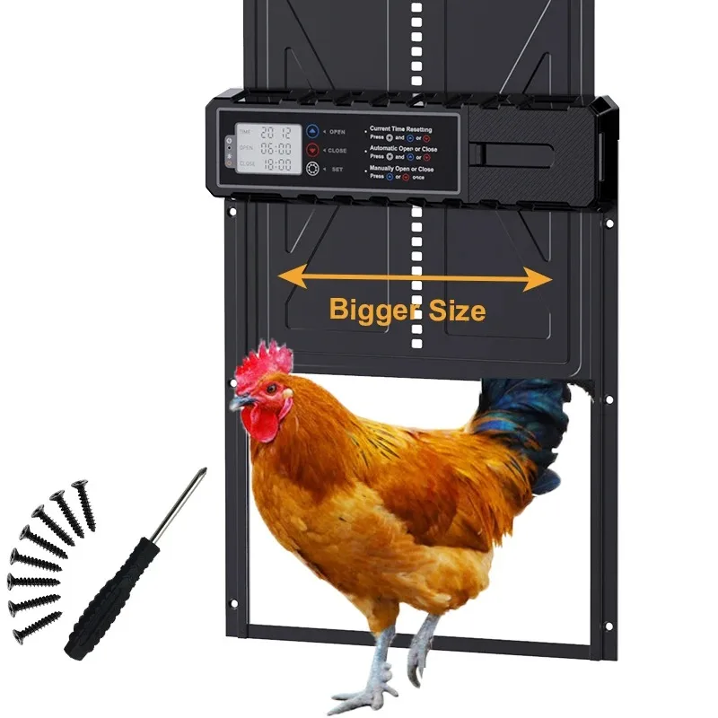 large-automatic-chicken-coop-door-w-timer-lcd-3-aa-battery-operated-battery-excluded-farm-use