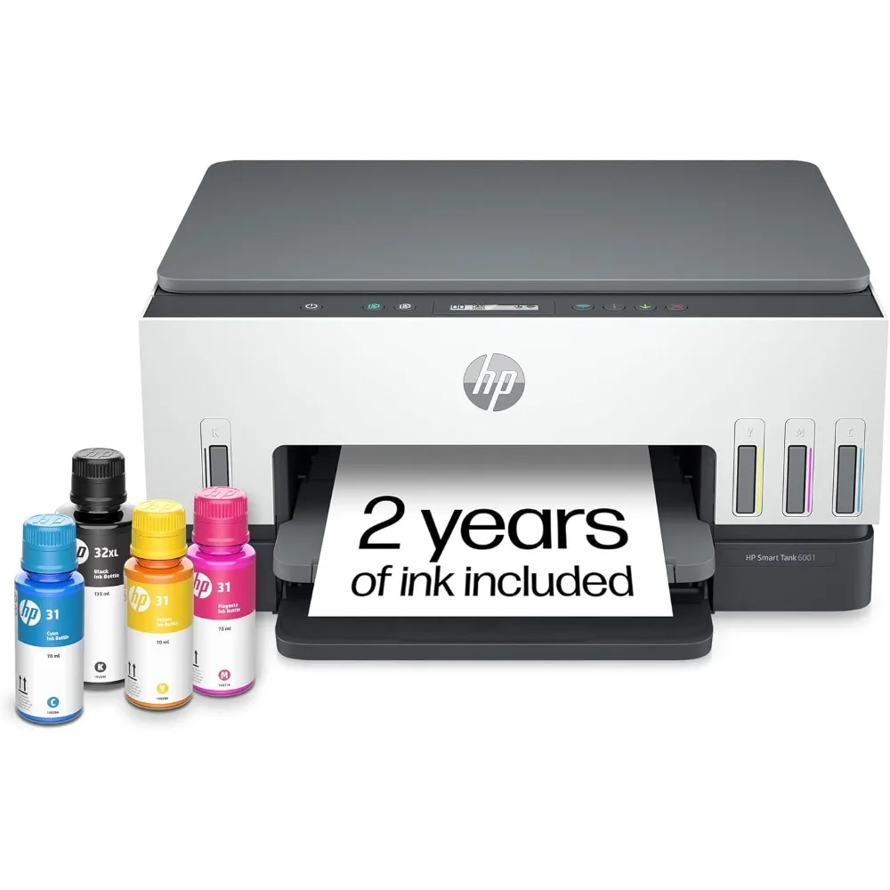 HP Smart Tank 6001: Stampante wireless all-in-one, scanner, fotocopiatrice con alimentazione inchiostro di 2 anni e serbatoi d'inchiostro ricaricabili per uso domestico