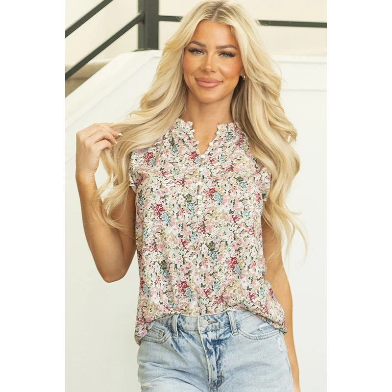 

Женская шифоновая блузка, летняя драпированная по бокам рукав-пузырь, приталенный топ с цветочным принтом, повседневная одежда, пляжная одежда, повседневные стильные топы