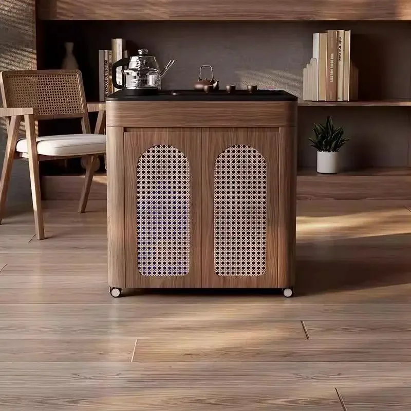 YY- medieval style balcony retractable tea cart small walnut tea table Kung Fu tea household storage removable small