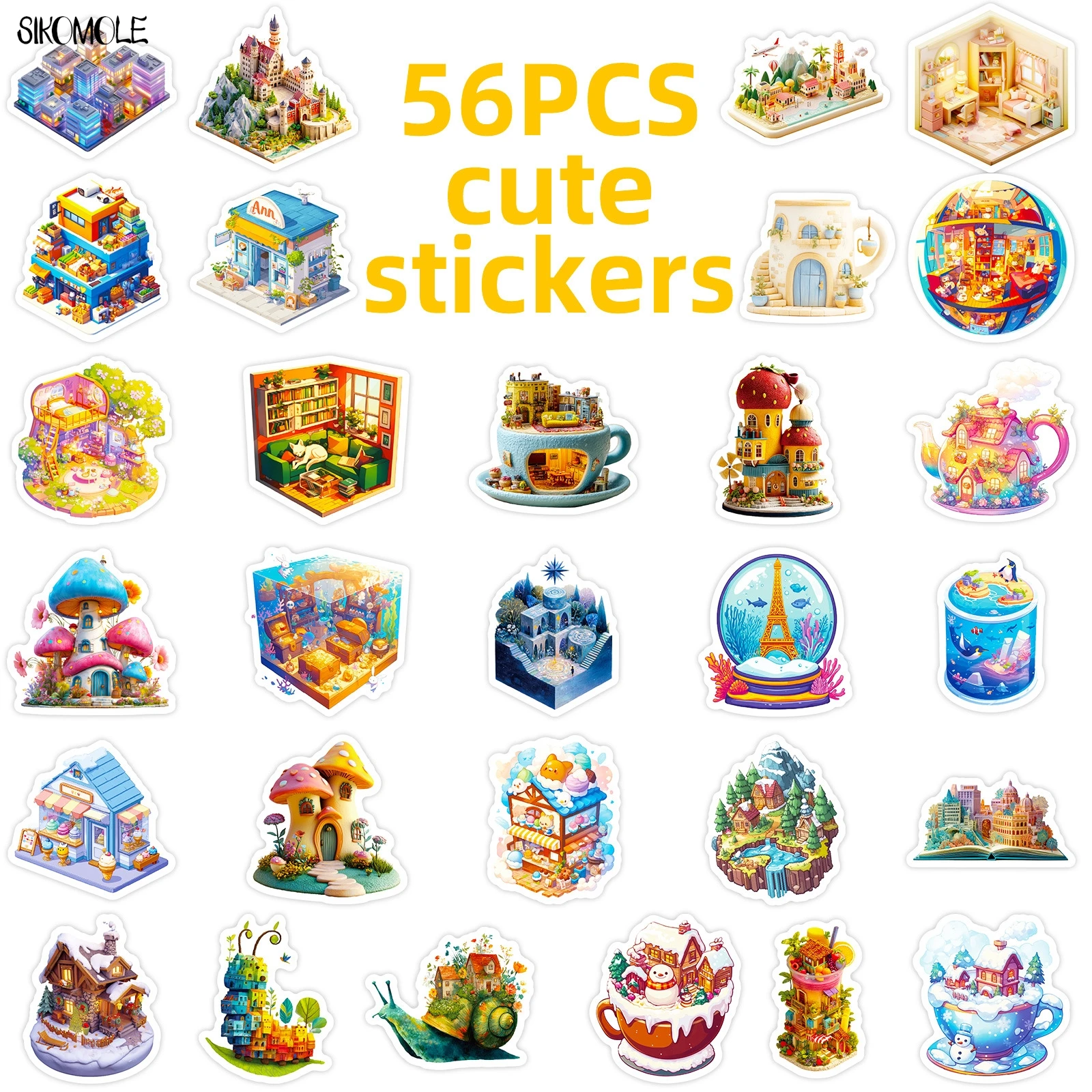 10/30/56PCS Micro Welt Märchen Haus Cartoon Aufkleber Ästhetische Aufkleber DIY Kind Dekoration Laptop Skateboard graffiti Aufkleber