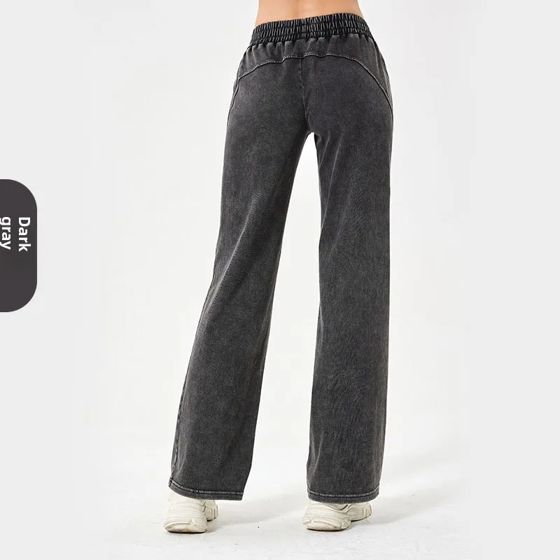 2026 New High Waist Loose Denim Jeans Women High Elastic Slim Fit Dual Pockets Elastic Waistband Sports Fitness Casual Trousers