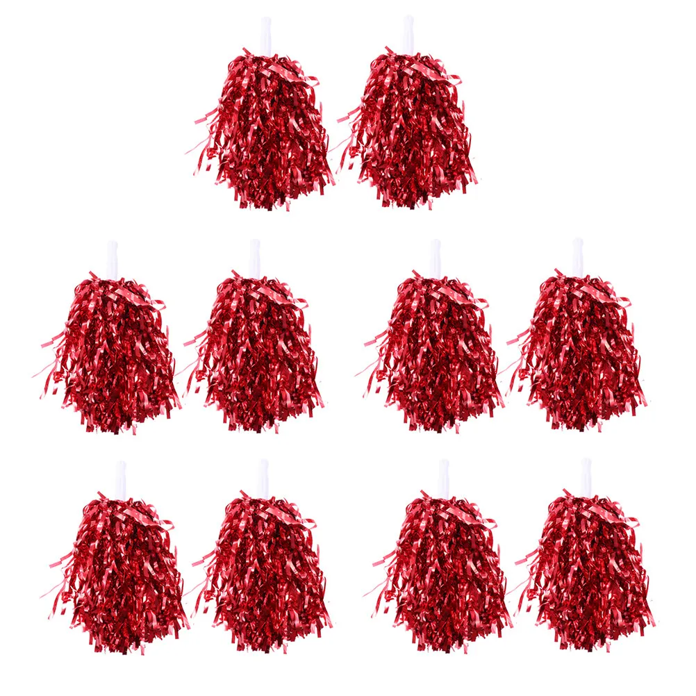 

10Pcs Plastic Cheerleader Pom Poms Glossy Light Weight Smooth Handle Perfect for Sports Game Cheer Accessories Tennis