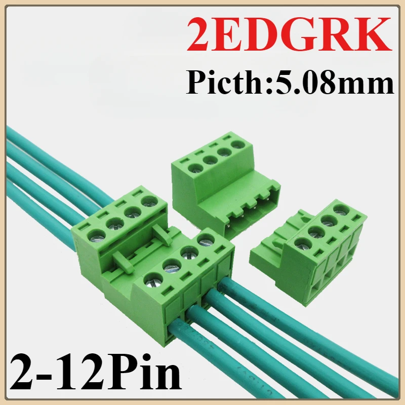 2Sets/lot 2EDGRK 5.08MM Pluggable Terminal Blocks Connector KF2EDGKR 5.08 Butting Style 2/3/4/5/6/7/8/910P/12 Pin Screw Terminal