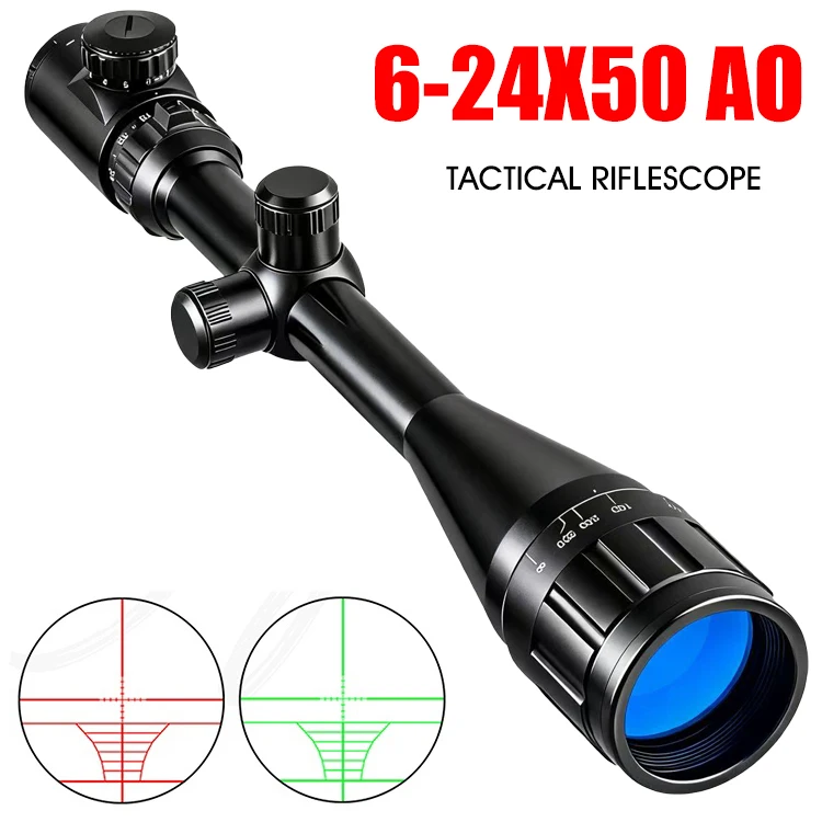 6-24x50 AOEG Red/Green Tactical Riflescope for Long Range Shooting Hunting Hunting Tactical Optical Airsoft Scope 11mm/20mm Rail