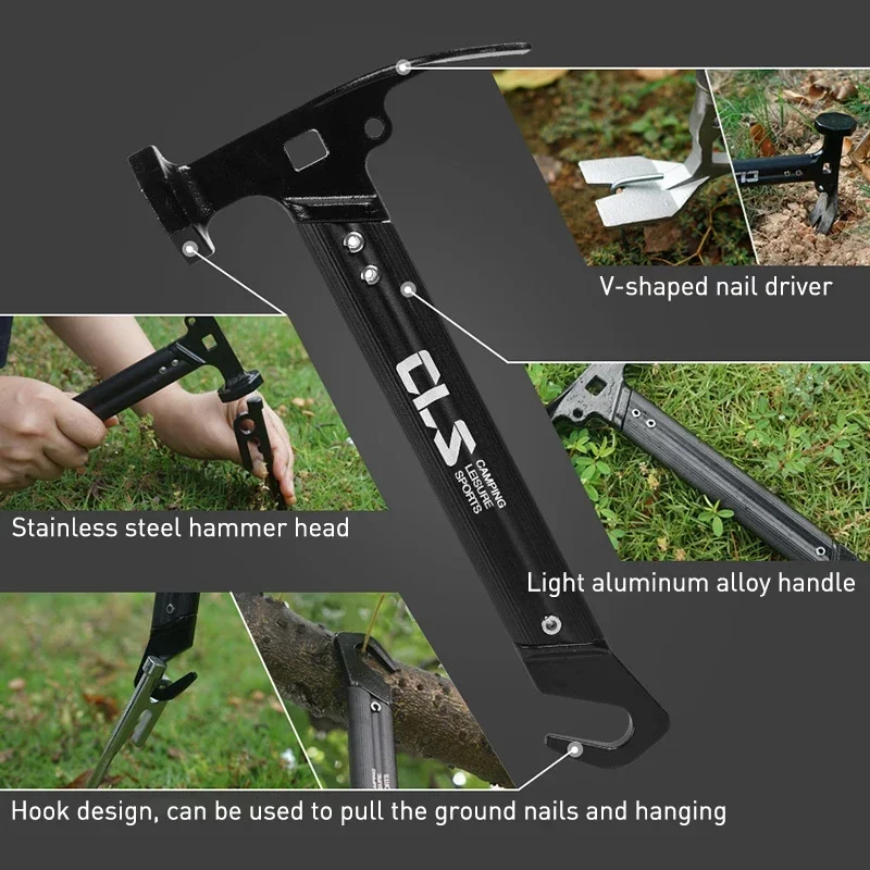 1PC Double Head Camping Hammer Stainless Steel Ground Pegs Hammer Tent Nails Set Up Auxiliary Multifunctional Tool Hammer Mini