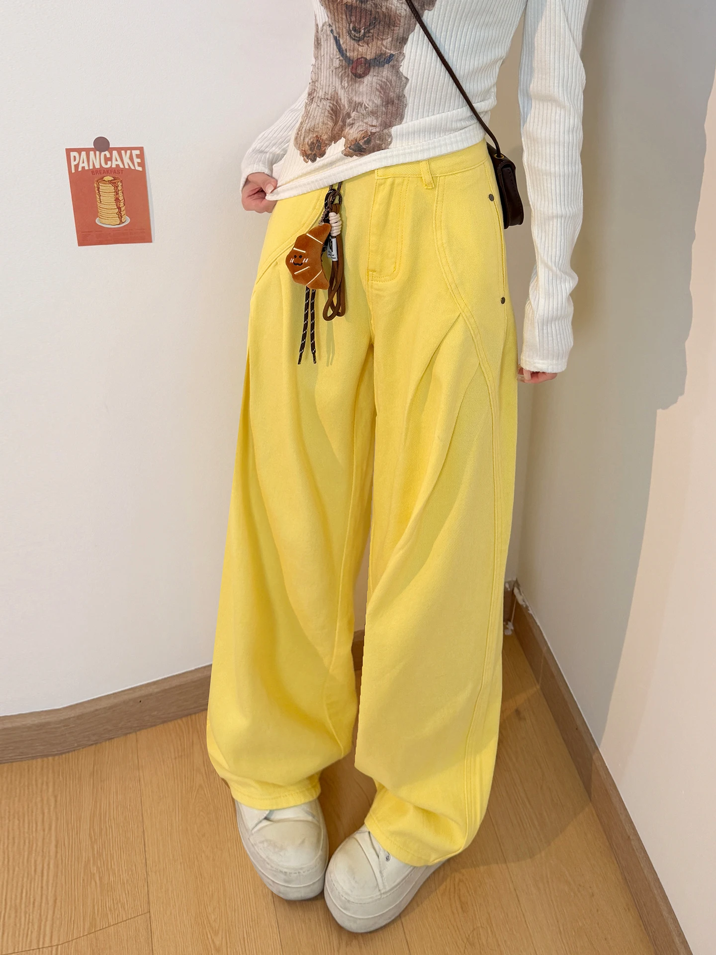 American Design Wide Leg Yellow Jeans Women Loose Slim Straight Casual High Waist Spring Summer New Style Comfortable Denim P... - view 5