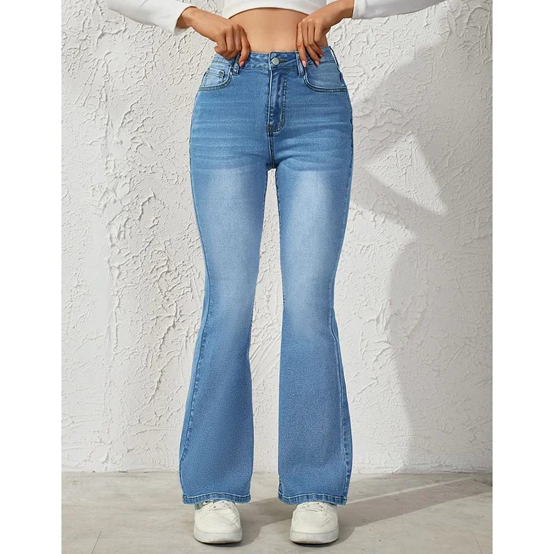 

Women Slim Fit Thin Bell Bottom Jeans Female Comfortable High Waist Denim Trousers Girls Korean Fashion Casual Daily Pants