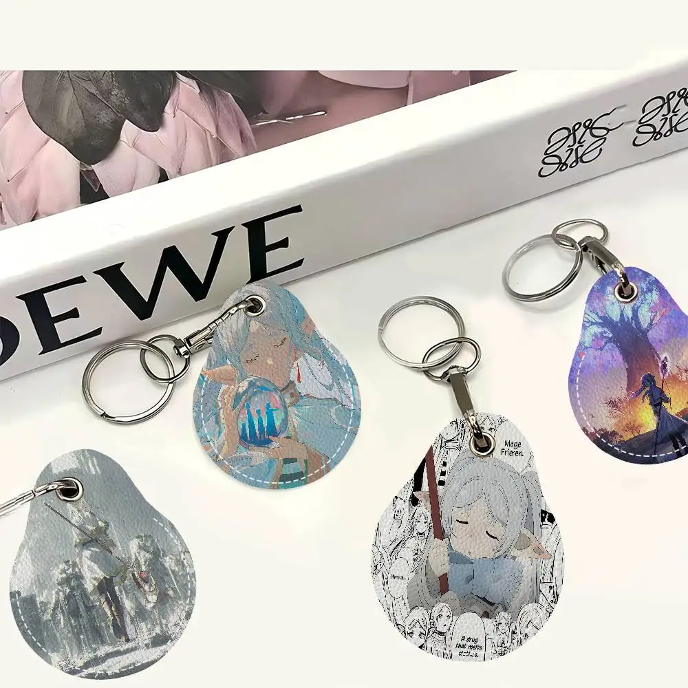 Frieren And Himmel Women Mini PU Leather Case Keychain Access Card Bag Key Tag Ring Mini Badge Key Ring Door Lock Tags