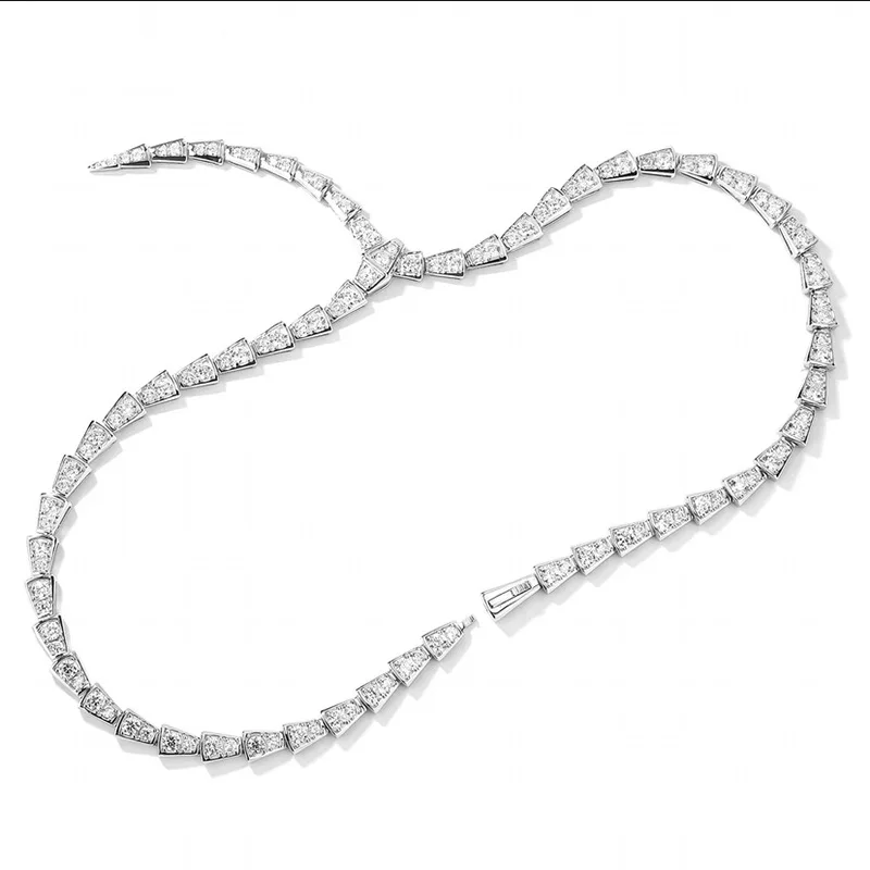 

S925 Silver Necklace Full Diamond Snake shaped High end Personalized Necklace Women's collarbone Chain Necklace Jewelry