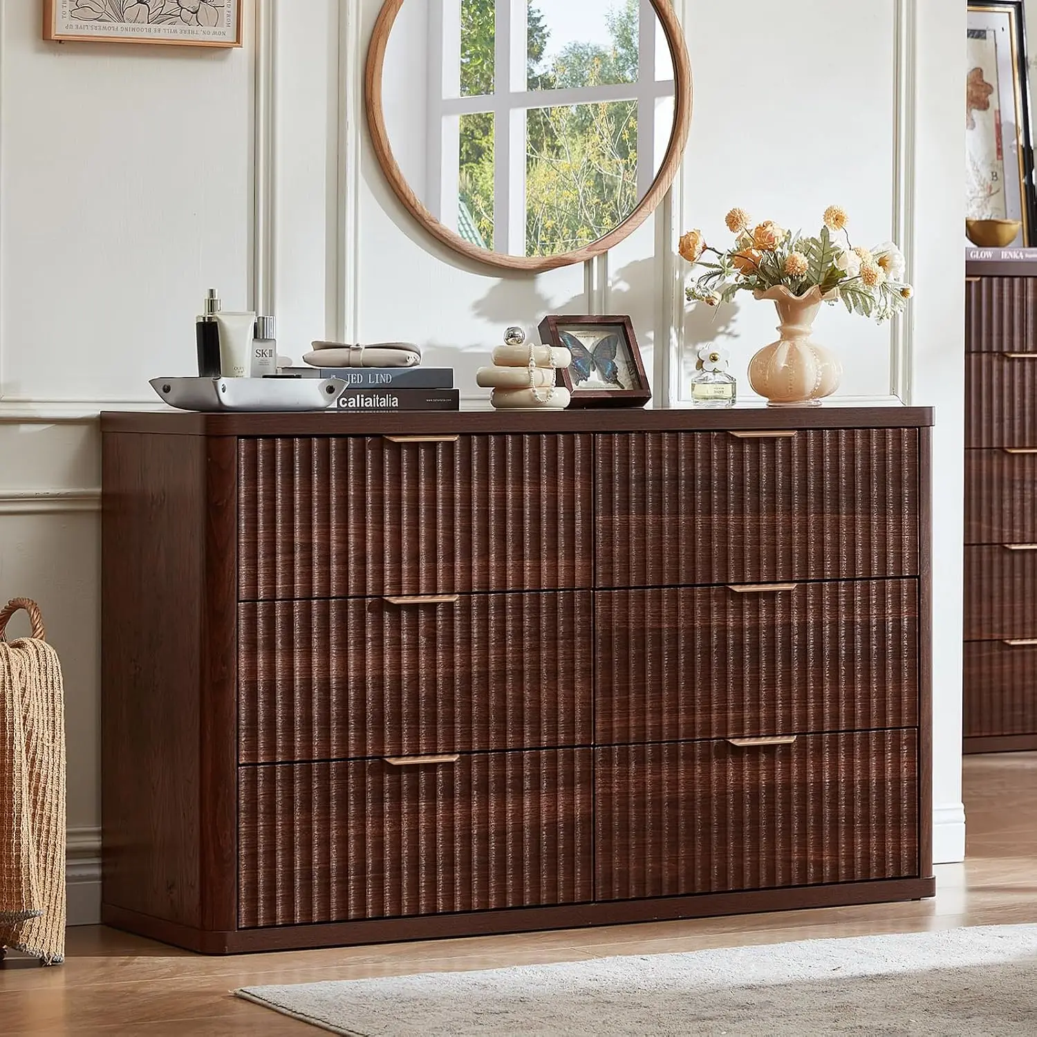 Fluted 6 Drawer Dresser Set of 2, 48