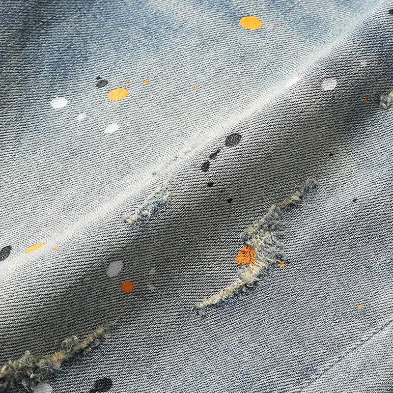 Newly Fashion Designer Men Jeans Summer Trends Retro Blue Elastic Painted Ripped Short Jeans Hip Hop Vintage Denim Shorts Men