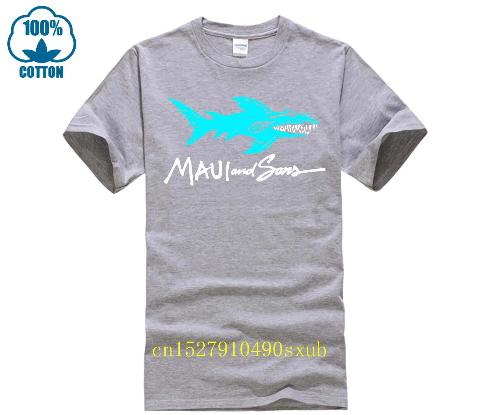 Printed T-shirt crew neck short sleeve casual T-shirt maui and sons shark logo t-shirt black