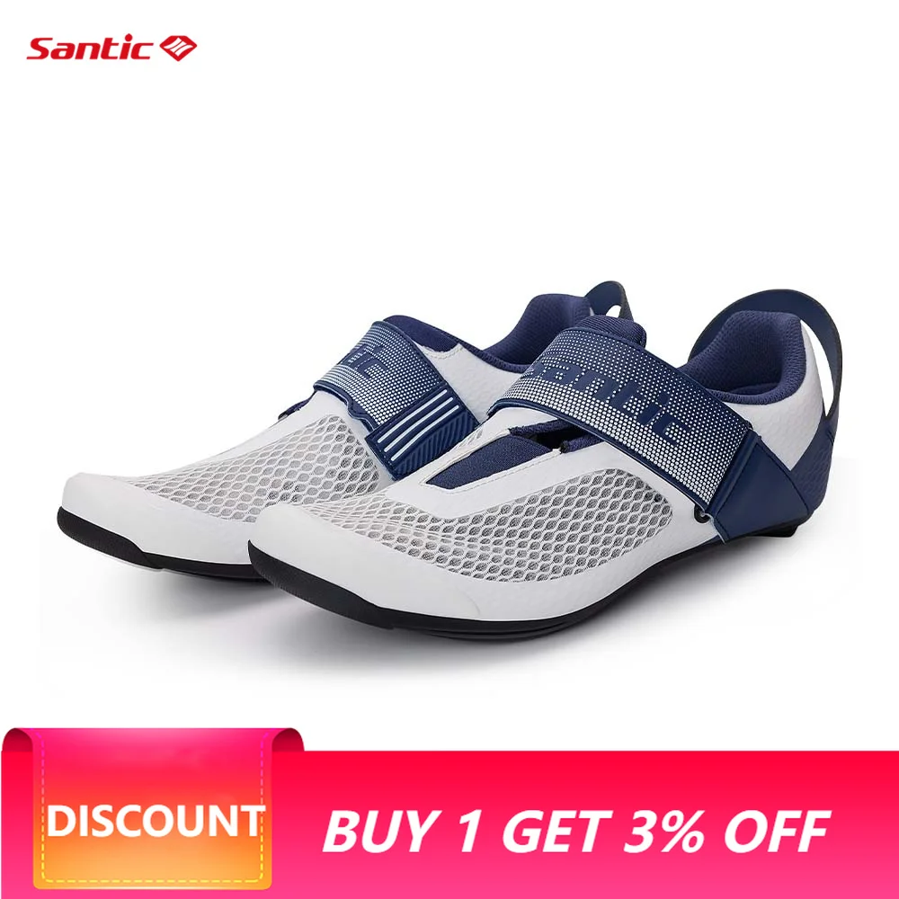 Santic  Men's Cycling Shoes Nylon Sole Triathlon Sports Shoes Mesh Fabric Breathable Outdoor Sports Cycling Shoes WMS24051
