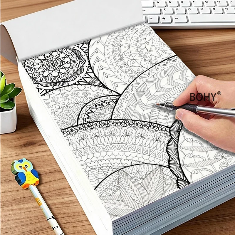 1 Adult Stress Relief Graffiti Album, Include Theme Line Drafts Such As Cat Girl/Fairy Tale Castle/Owl/Mandala Zen Pattern, etc.