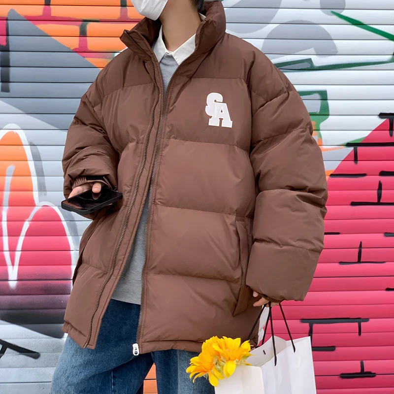 Chaqueta de invierno colorida para hombre, Parka de gran tamaño con cuello levantado, chaqueta acolchada de algodón para hombre coreano, Parka de invierno para mujer