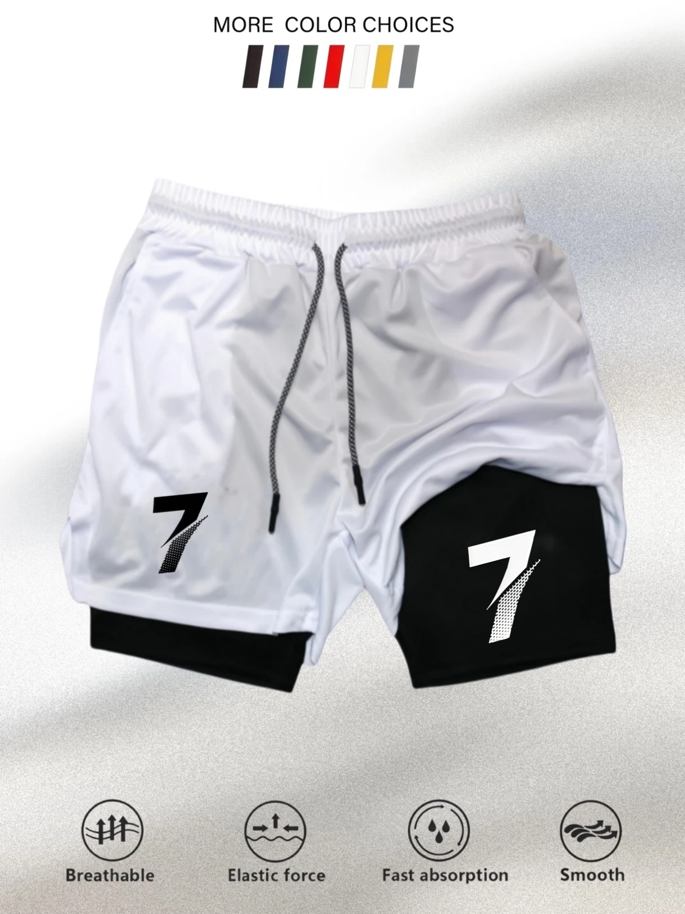 Men's Double Layer Sports ShortsSummer Cool Sport Shorts for Outdoor Activities, White with Black Accents, Lightweight