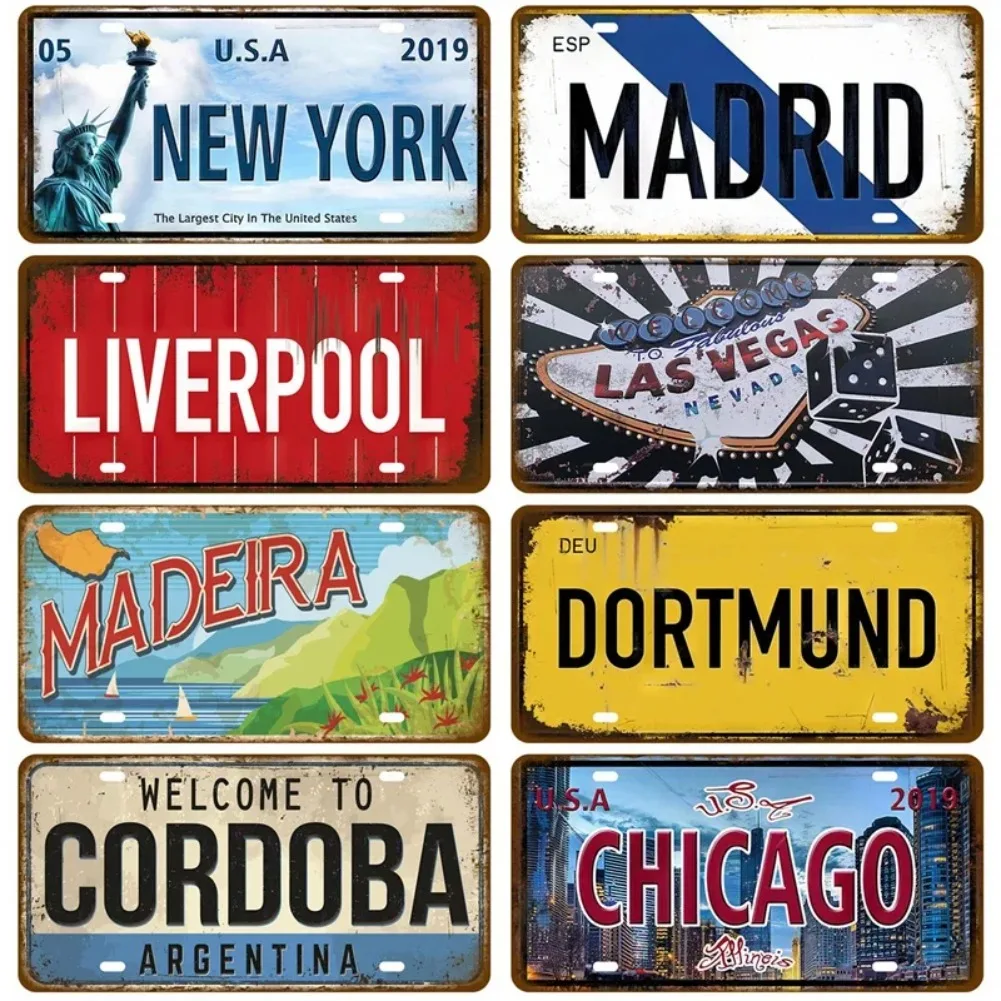 Placa de hojalata, letrero de estaño del estado de la ciudad, placa de ciudad famosa, letrero de Metal, decoración de pared, garaje, Bar, Pub, Club, Hotel, cafetería, cocina, hogar