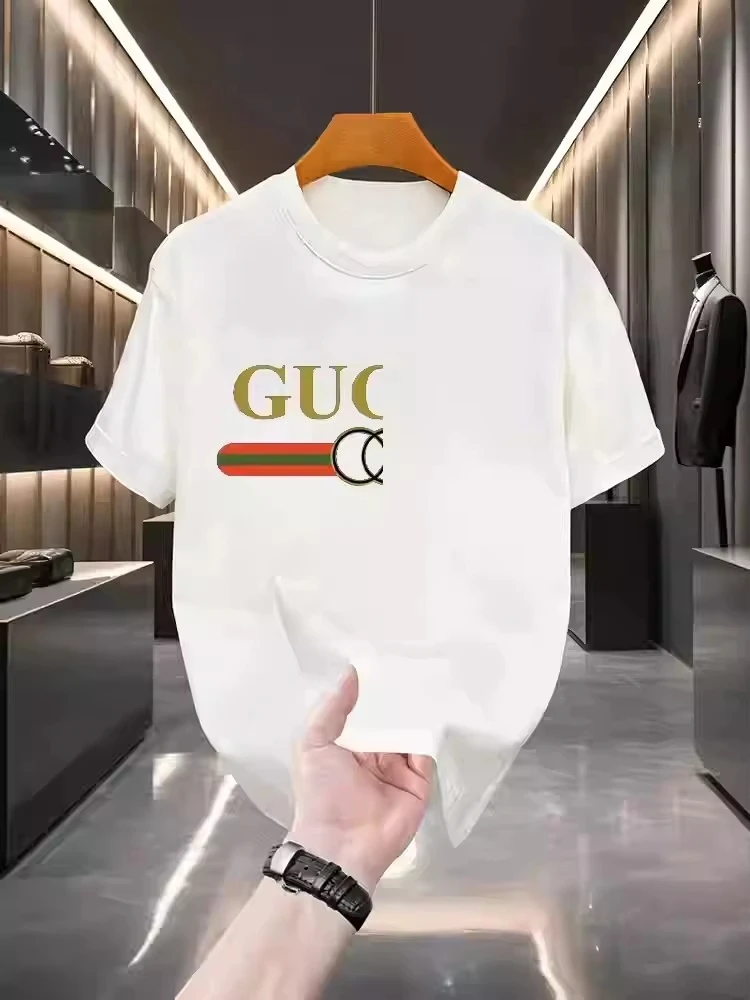 2025 nova tendência outono e inverno impressão marca de luxo algodão masculino e feminino camisetas de manga curta