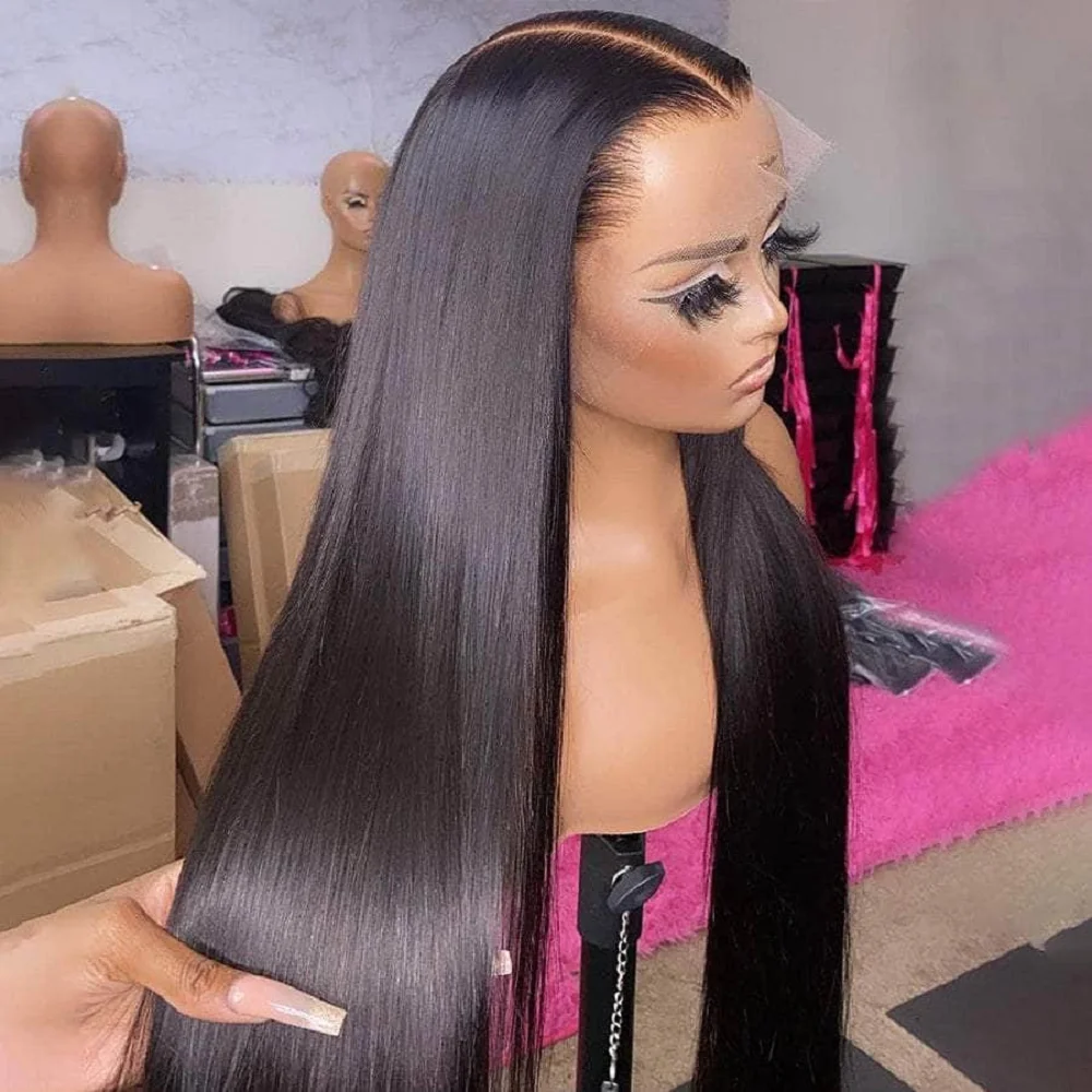 Soft 26inch 180 Density Long Black Silky Straight Swiss Lace Front Wigs For Women With Babyhair Daily Glueless PrePlucked