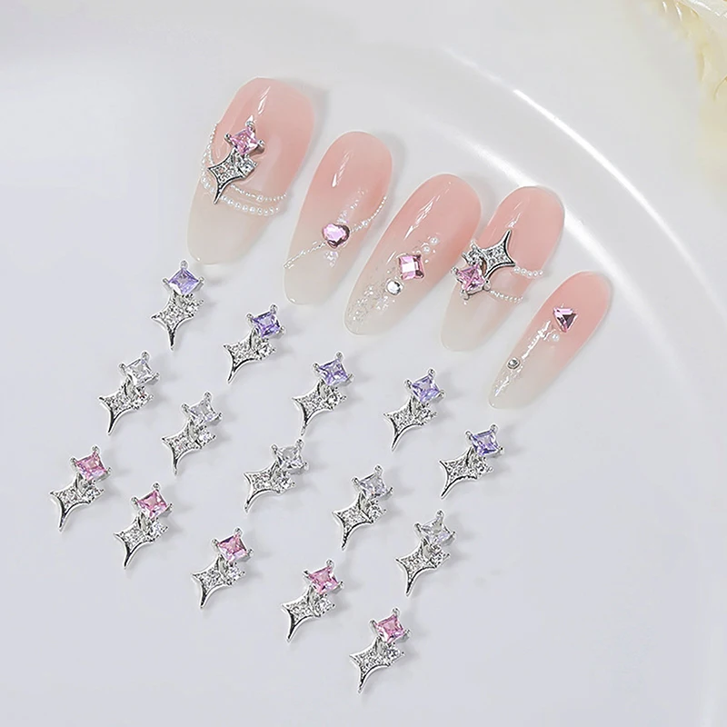 5 uds. De dijes para uñas de asterismo de aleación 3D, piezas de decoraciones de estrellas con diamantes de imitación brillantes, suministros de materiales artísticos