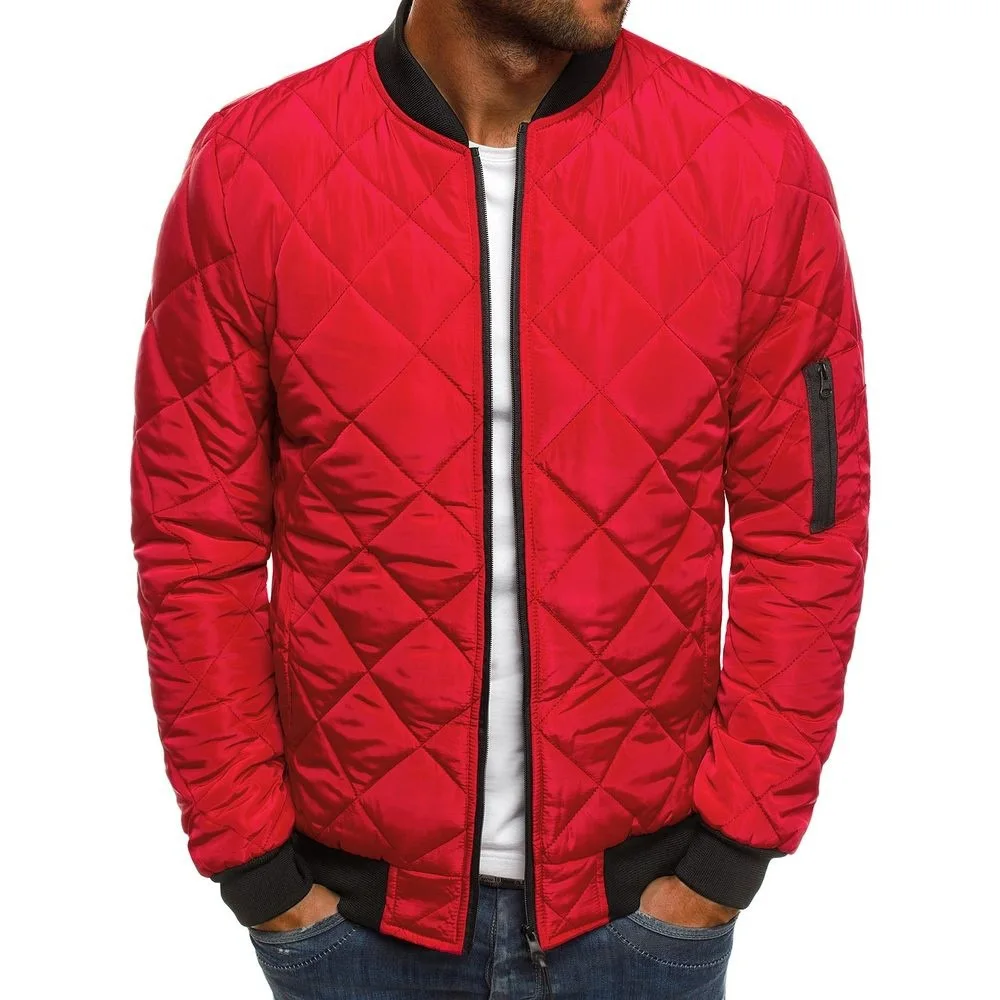 Chaqueta de Color sólido para hombre, abrigo cálido de invierno de Material de algodón incorporado, estilo rómbico, grueso, con cuello levantado