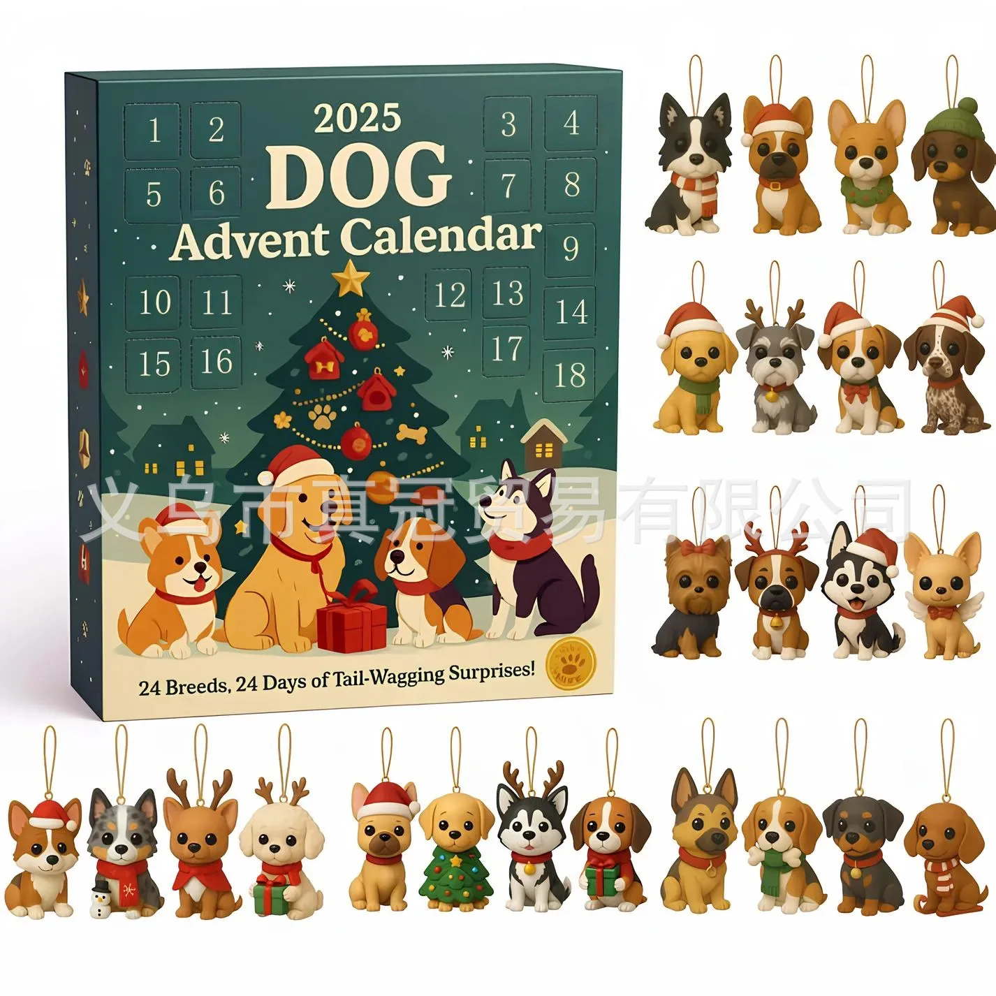 Kalendarz Adwentowy 2025 Piesek Świąteczny Kalendarz Odliczający Ręcznie Robiony Zabawka Rękodzielnicza