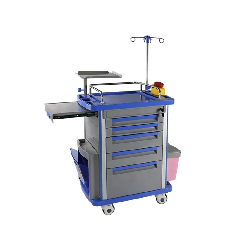 Hospital Clinic Use Multifunction Furniture ABS Plastic ane sthesia Cart Hospital Usage Medicine Trolley Cart Emergency Trolley