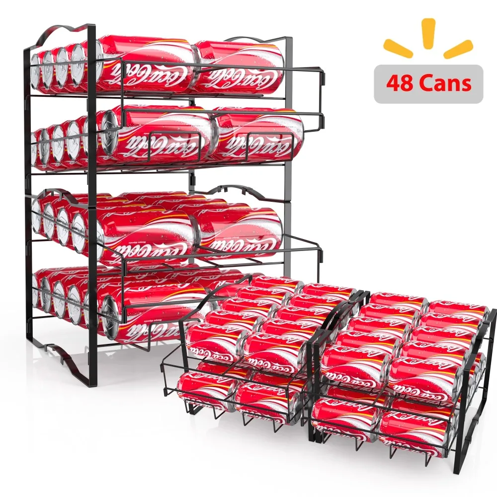 

4 Tiers Can Organizer Rack, 48 Cans Soda Can Dispenser Organizer for Refrigerator, Set of 2 Stackable Beverage Dispenser Rack