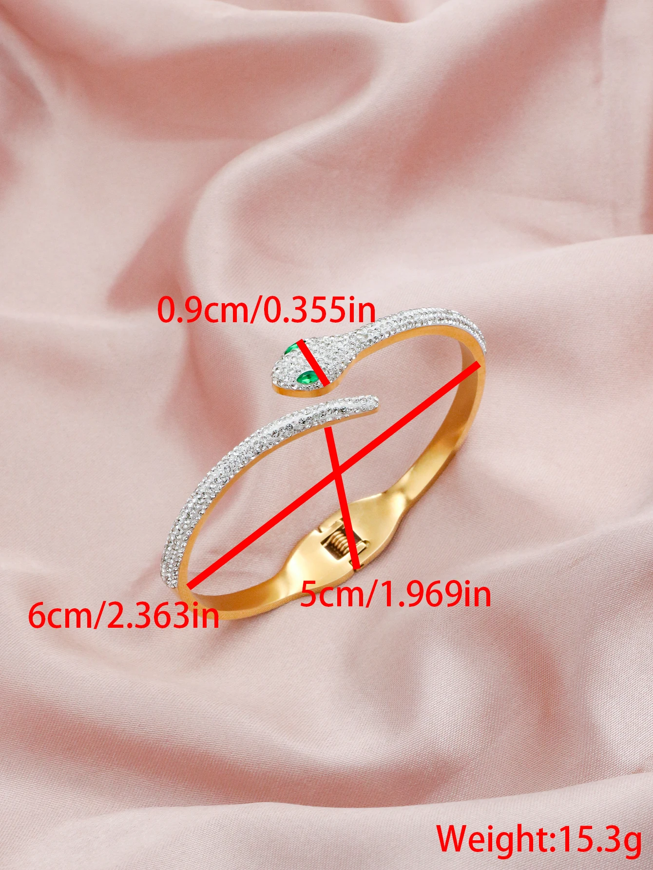 1 Piece Stainless Steel Luxury Zircon Snake Shaped Bracelet Jewelry Women Non Tarnish Snake Cuff Head Shape Bangles Party Gifts