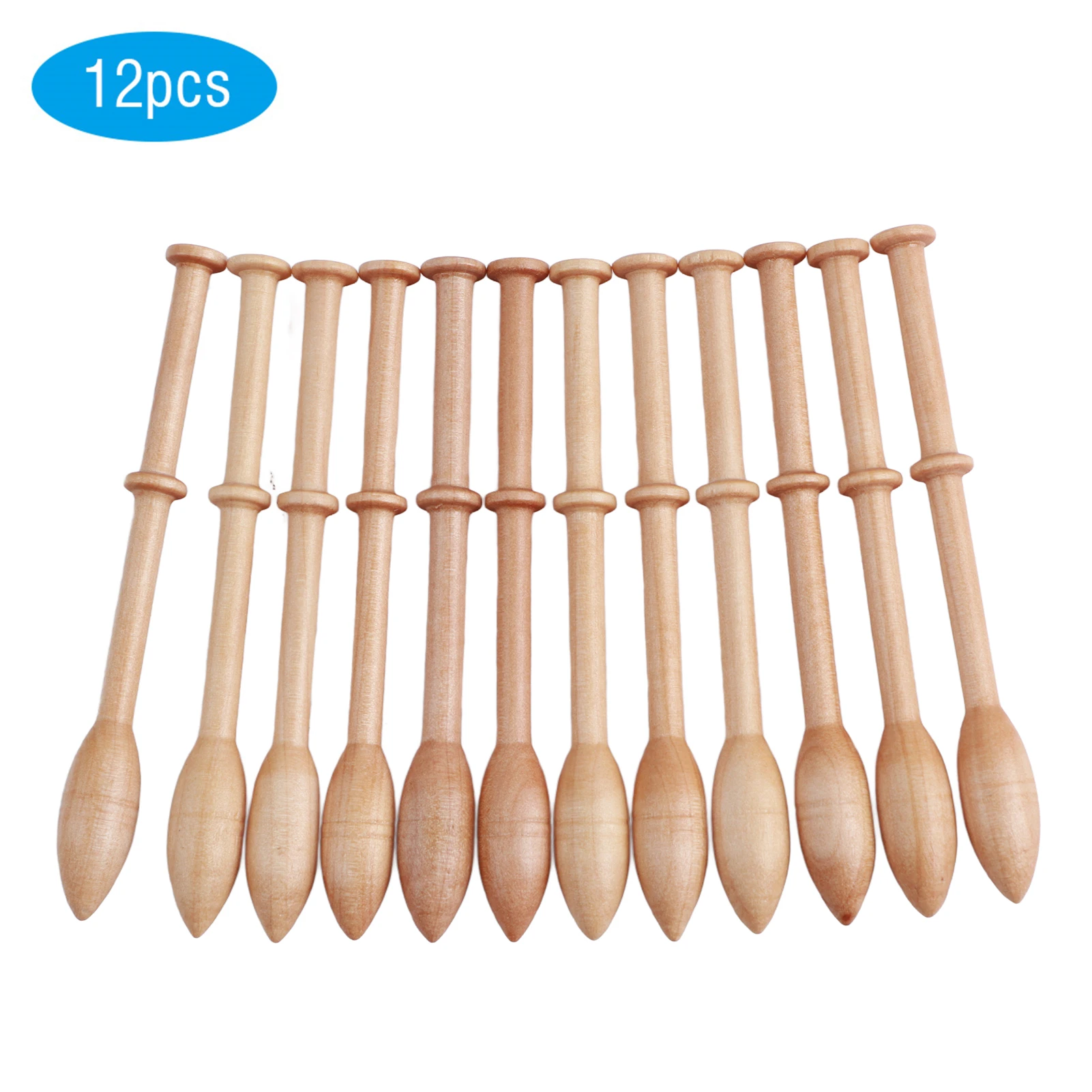 

12Pcs Lace Bobbin Wooden Antique Vintage French Artisan Craft Turned Wood Weaving Tools