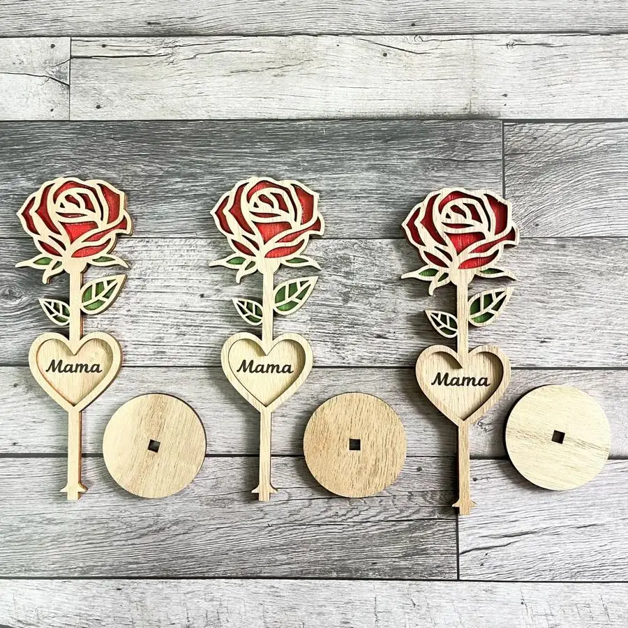 1/5/10/20/50/100pcs Set, Mom, I Love You! Mother'S Day Romantic Gift to Express Love - Handmade Wooden Rose Flower Plate Desktop